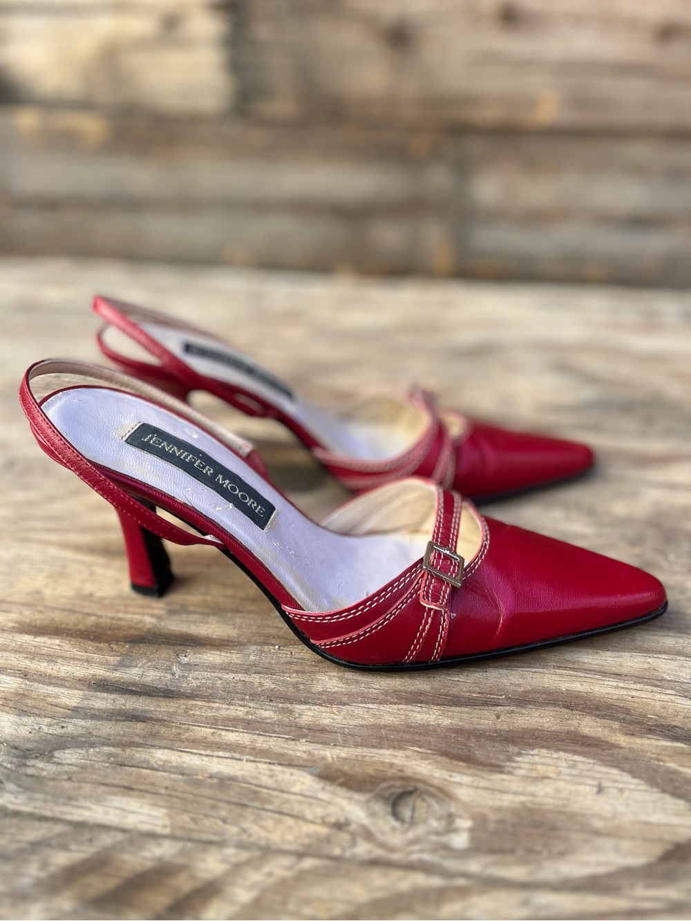 JENNIFER MOORE | Vintage Y2K Red Pointed-Toe Slingback Heels 6